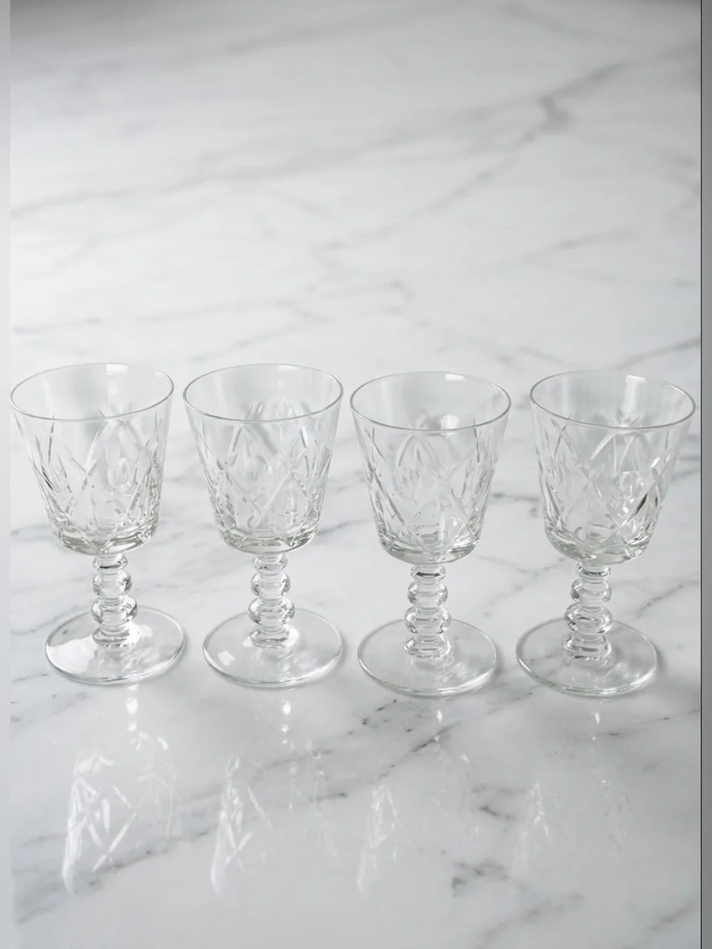 Set of Four Rock Sharpe Olive and Cross Footed Water / Wine Goblets